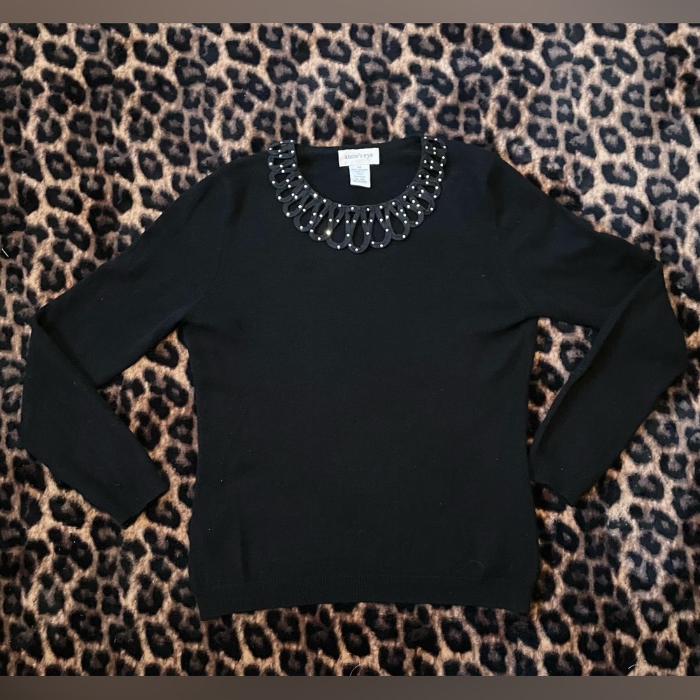 Annie’s Eyes Black 100% Cashmere Sweater with Embellished Removable Collar
